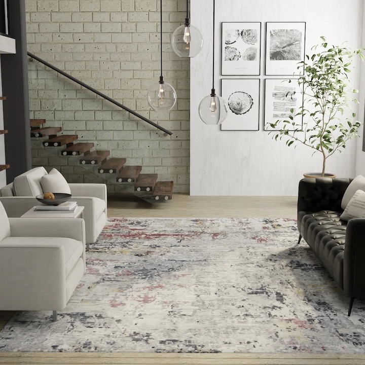 Feizy's abstract Gia area rug in living room scene