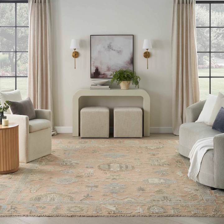 Nourison Oushak-style Whispers rug in dusty mauve colorway