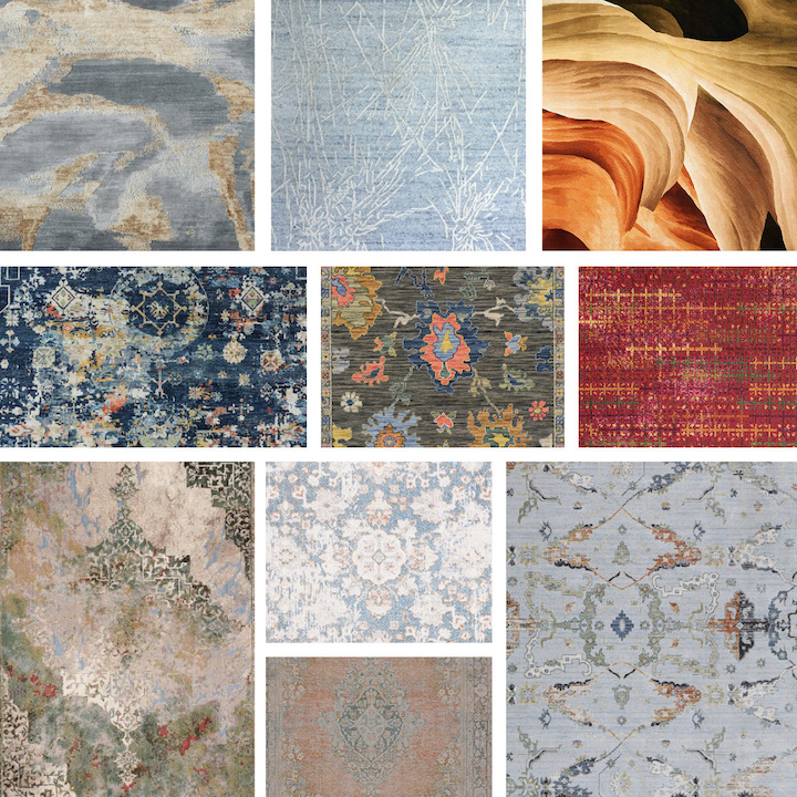 Rugnews montage of new area rugs debuting at Las Vegas winter Market