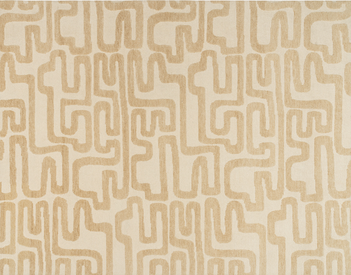 Keith Haring inspired beige and cream high low Tamarian rug.