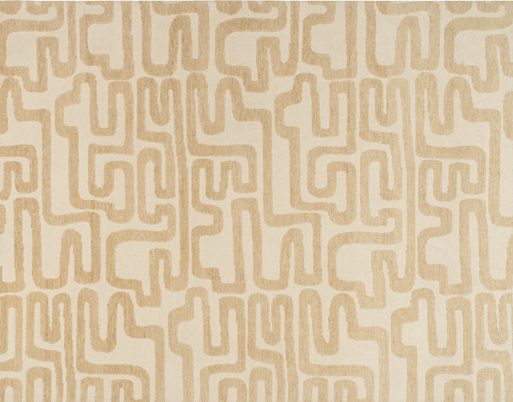 Keith Haring inspired beige and cream high low Tamarian rug.