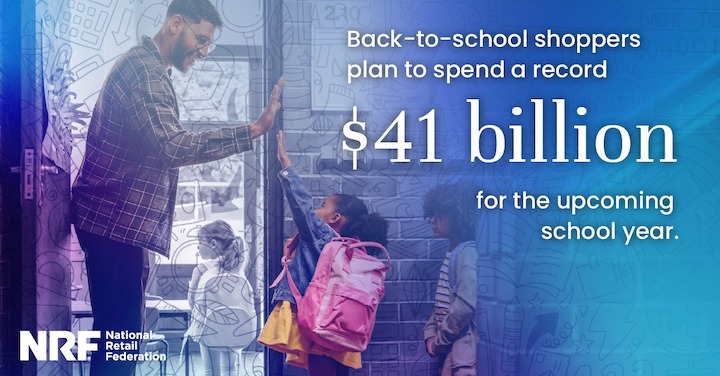 Graphic of kids heading into classroom overlayed with text of record spending of $41b