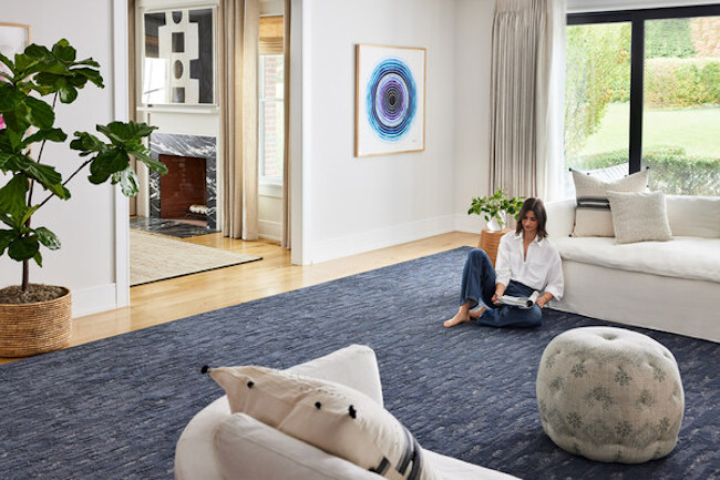 Image of a  textural blue custom area from Rugs USA in living room setting