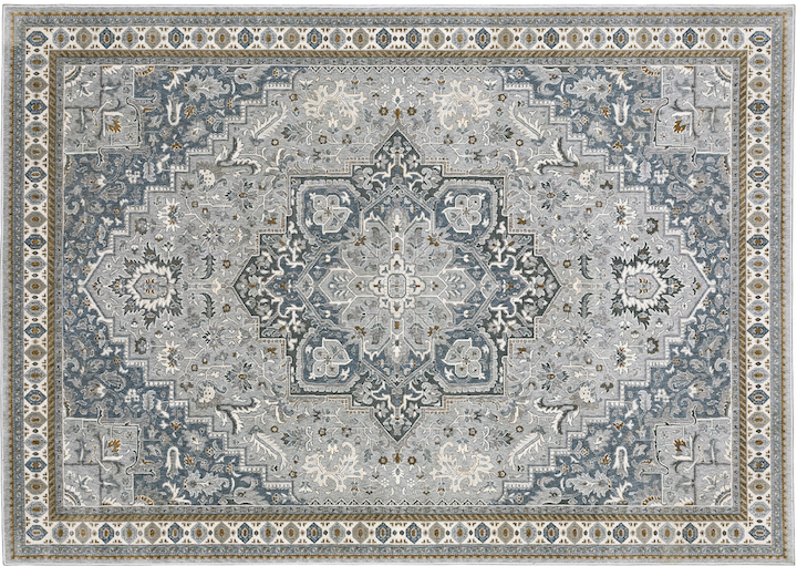medallion rug in blues grays and creams by Oriental weavers