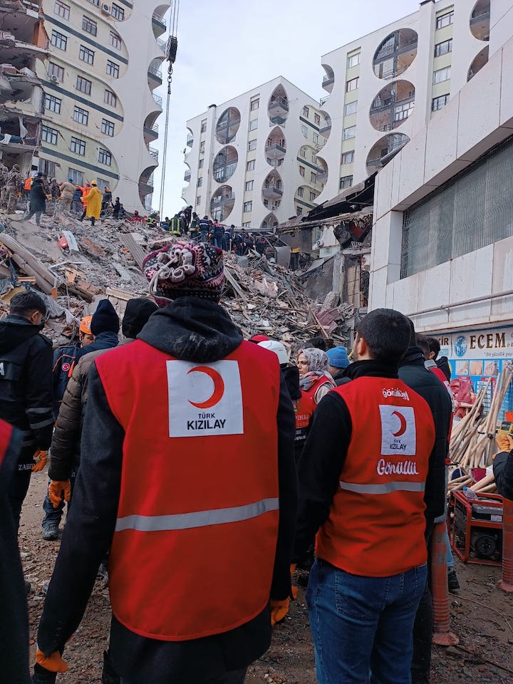 image of Red Cross relief workers in Turkey following earthquake