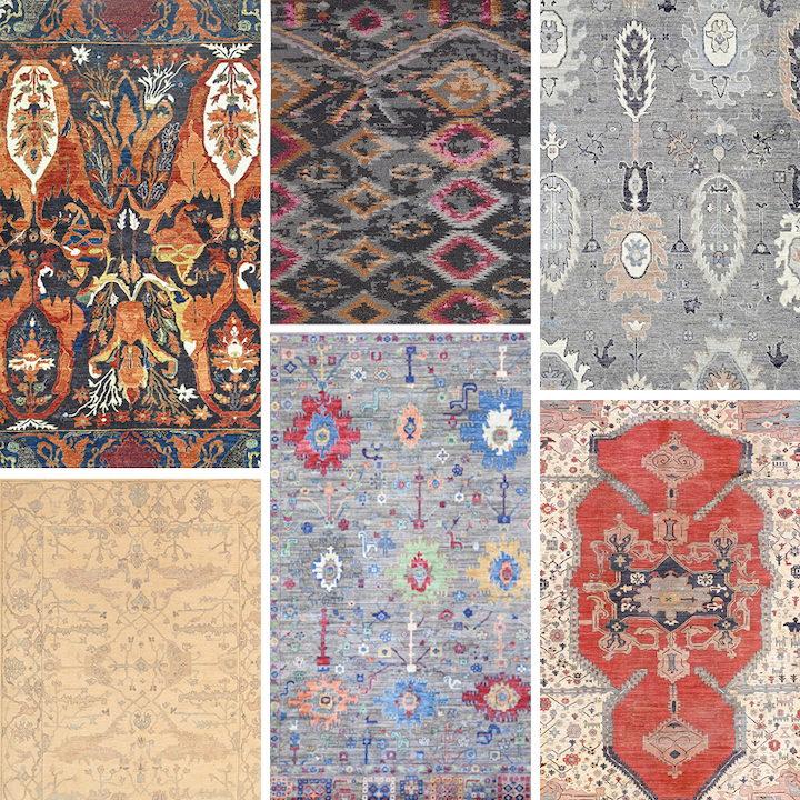 Montage of new area rugs heading to The Rug Show