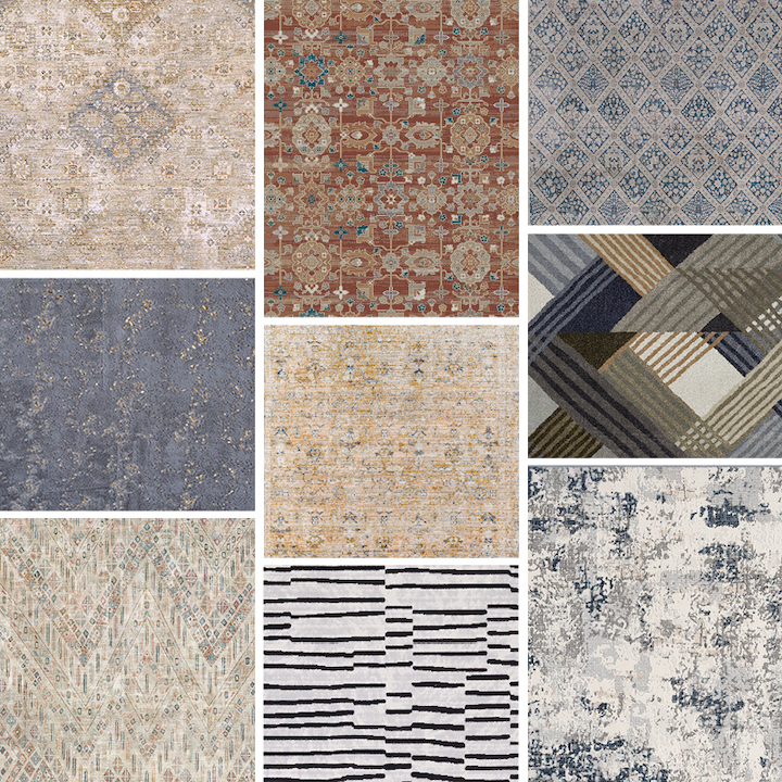 Montage of new area rugs heading to New York Home Fashions Market